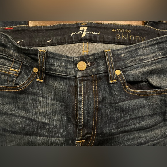 7 For All Mankind The Mid Rise Skinny Womens Jeans Size 28 Distressed Dark Denim - Picture 4 of 6